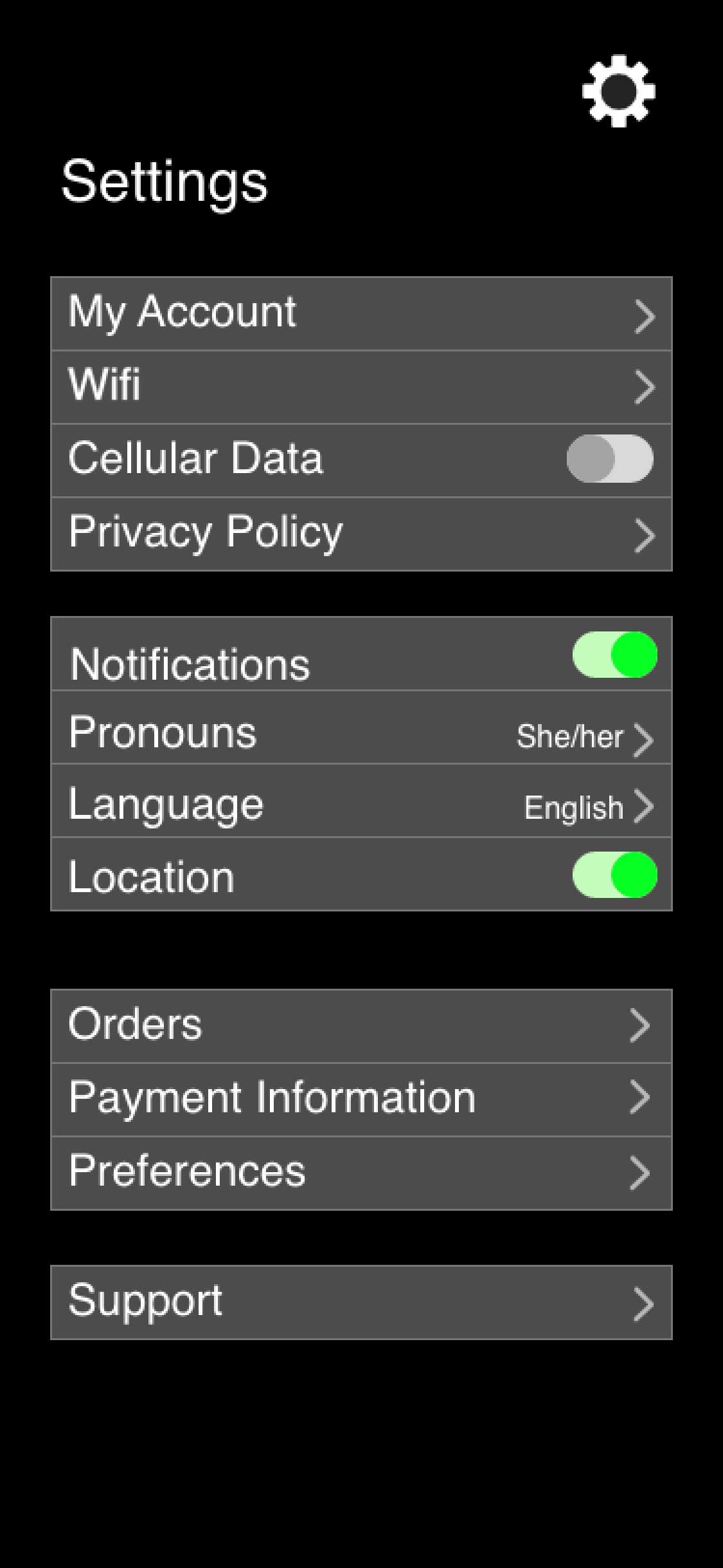 settings page